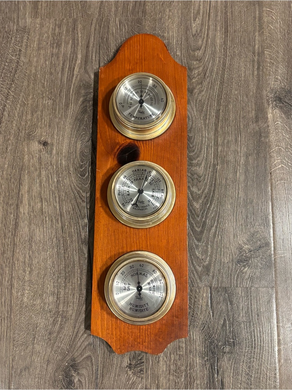 Vintage Taylor Barometer Thermometer Humidity Meter Gauge Wood Wall Hanging